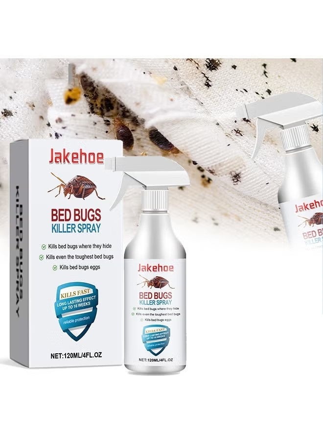 Jakehoe 120ml Bed Bugs Killer Spray, Roach & Fly Killer Spray, النشاطات القائمة على النباتات تقتل الحشرات والبق على الاتصال, غير الدهنية, طارد داخلي البراغيث البق البق السرير, لا بقع, رائحة طازجة - Image 1