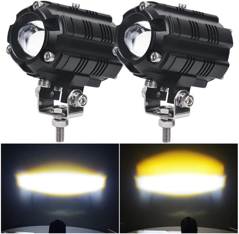 SORAX 40W LED Auxiliary Lights Mini Spotbeam Driving Lights High Low Beam with Dual Color (White &Yellow) Compatible with All Bike/Jeep & Trucks (20w+20w, Pack 2) - Image 1