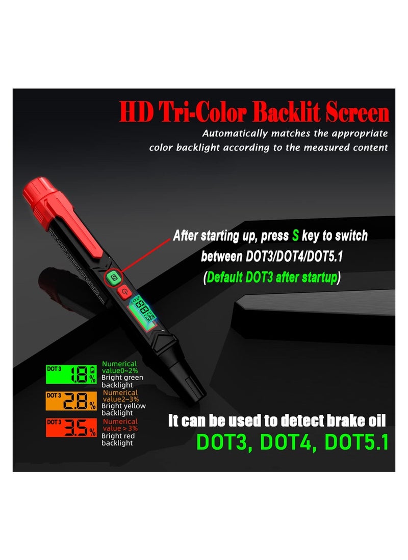 SYOSI - Brake Fluid Tester Pen, Automotive Brake Fluid Content Detector, Vehicle Brake Diagnostic Testing Tool, Hydraulic Fluid Liquid Tester Pen Oil Moisture Tester Analyzer Meter for DOT3 DOT4 DOT5.1 - Image 1