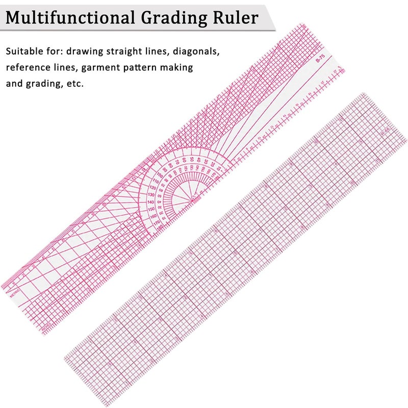 ljlj Fashion Clear Metric Sewing Ruler Set, French Curve Pattern Rulers for Beginners, Tailors, Designers, Quilting, Embroidery, Cross Stitch, Crochet, Knitting - 9pcs - Image 5
