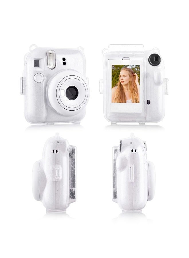 Rieibi Clear Case Compatible with Fuji Instax Mini 12 - Glitter Case Bag for Fujifilm Instax Mini 12 Instant Camera with Back Pocket, Strap and Photo Album - Glitter Clear - Image 3