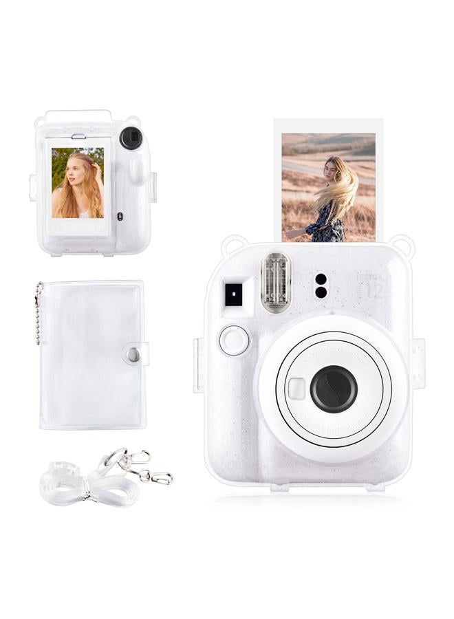 Rieibi Clear Case Compatible with Fuji Instax Mini 12 - Glitter Case Bag for Fujifilm Instax Mini 12 Instant Camera with Back Pocket, Strap and Photo Album - Glitter Clear - Image 1