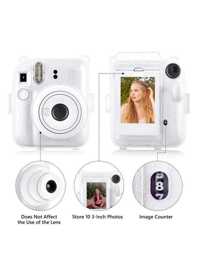 Rieibi Clear Case Compatible with Fuji Instax Mini 12 - Glitter Case Bag for Fujifilm Instax Mini 12 Instant Camera with Back Pocket, Strap and Photo Album - Glitter Clear - Image 4