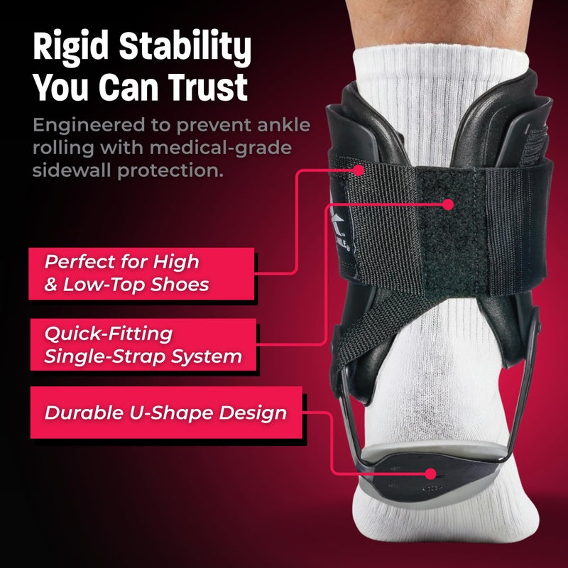 Cramer Active Ankle T2 Ankle Brace, Medium, Black, Rigid Support for Men 7-10 & Women 8-11 Shoe Size, Adjustable Brace for Sprains, Volleyball & Cheerl, Lightweight EVA Padding,Fits Left or Right Foot - Image 2