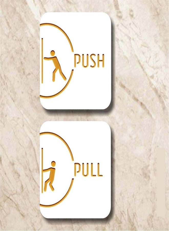 Asmi Collections White & Gold Self Adhesive 3D Acrylic Pull Push Sign (12x12 Cm) - Image 2
