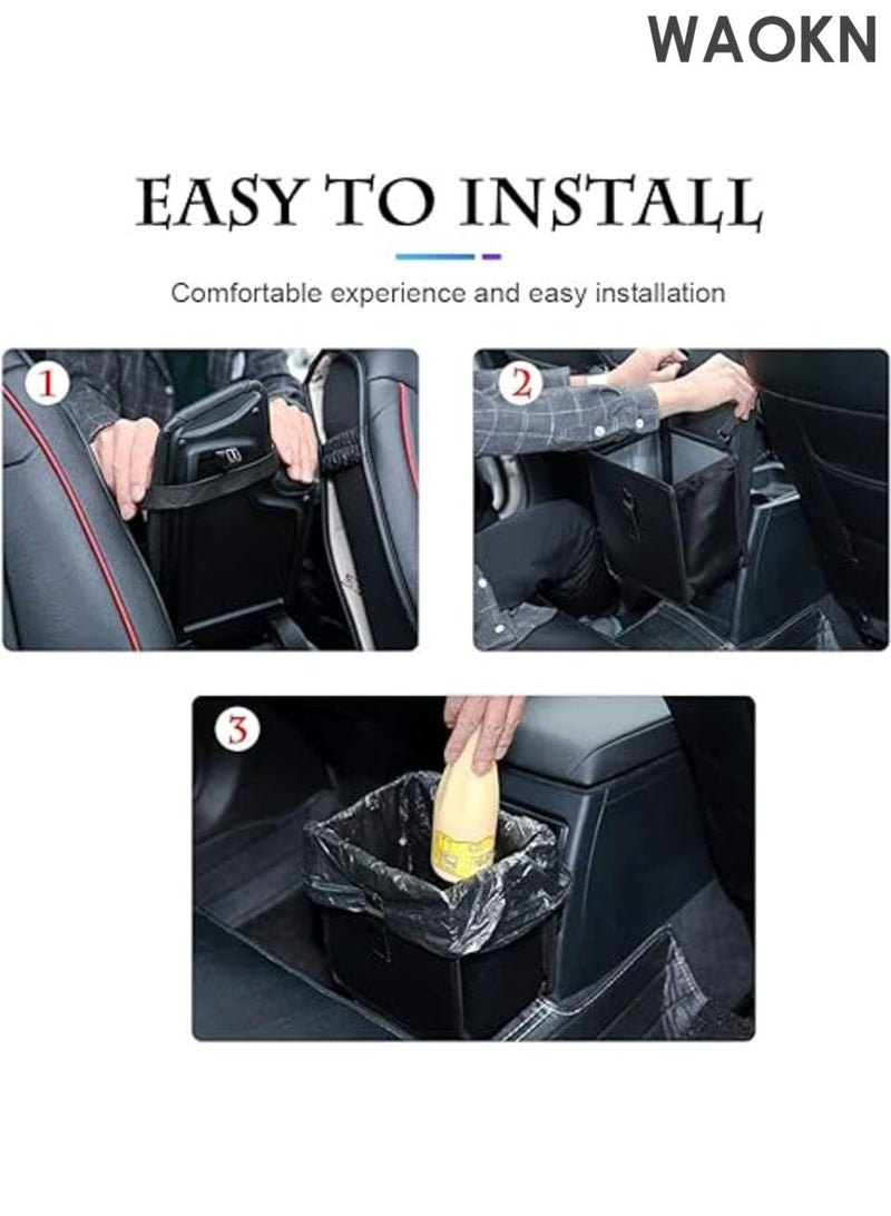 WAOKN Foldable Trash Can , Hanging Waterproof Leakproof Storage Bag , with Large Capacity , Car Interior Accessories , Multi functional garbage bin for storage , Suspended car seat trash can , 15*15*27cm , black . - Image 2