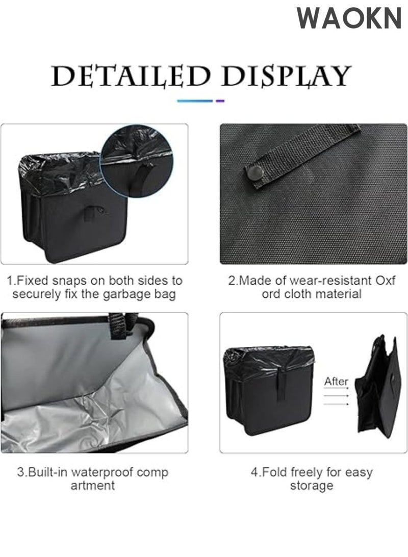 WAOKN Foldable Trash Can , Hanging Waterproof Leakproof Storage Bag , with Large Capacity , Car Interior Accessories , Multi functional garbage bin for storage , Suspended car seat trash can , 15*15*27cm , black . - Image 4