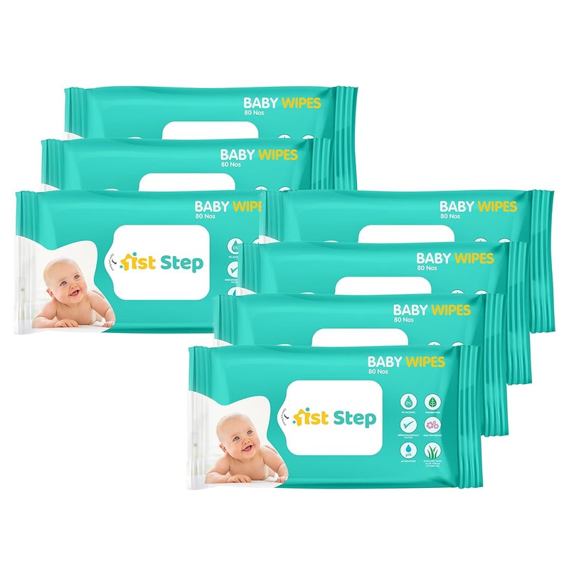 1st Step مناديل مبللة للأطفال مدعمة بالألوة فيرا وزيت الجوجوبا (80 قطعة، عبوة من 7) - Image 1