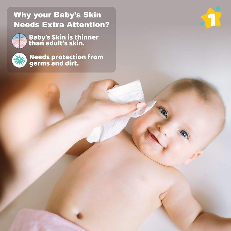 1st Step مناديل مبللة للأطفال مدعمة بالألوة فيرا وزيت الجوجوبا (80 قطعة، عبوة من 7) - Image 4