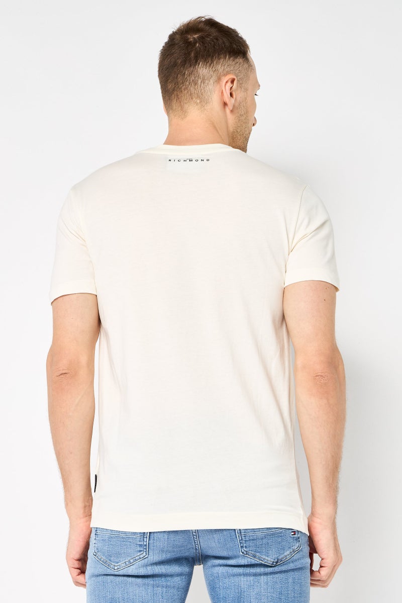 JOHN RICHMOND Men Crew Neck Short Sleeve Graphic Print T-shirt, Cream - Image 4