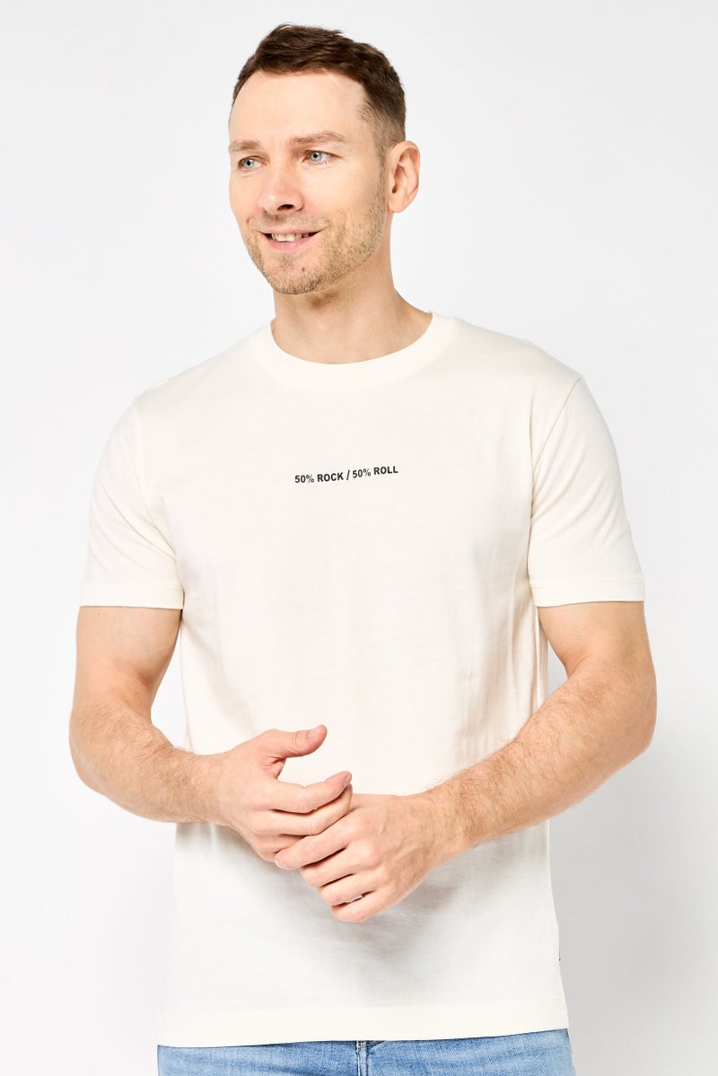 JOHN RICHMOND Men Crew Neck Short Sleeve Graphic Print T-shirt, Cream - Image 1