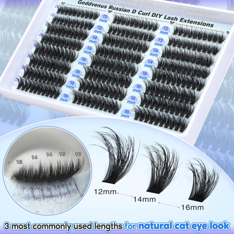 Goddvenus Lash Clusters Kit Wispy Lashes clusters Natural Fluffy Eyelashes Clusters 12mm 14mm 16mm Mixed Cluster Eyelash Extensions Kit D Curl DIY Individual Lashes Kit with Bond and Seal Lash Glue - Image 4