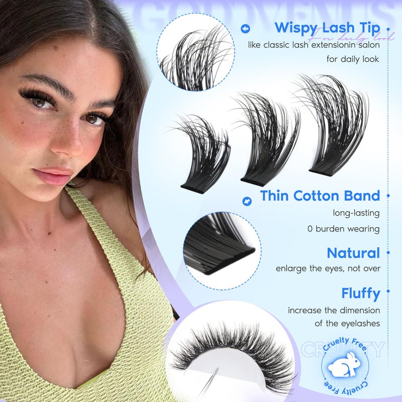 Goddvenus Lash Clusters Kit Wispy Lashes clusters Natural Fluffy Eyelashes Clusters 12mm 14mm 16mm Mixed Cluster Eyelash Extensions Kit D Curl DIY Individual Lashes Kit with Bond and Seal Lash Glue - Image 2