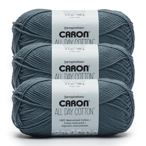 Caron All Day Cotton - 3 Pack of 173 Yards/3.52 oz Country Blue 100% Mercerized Cotton Yarn - Image 1