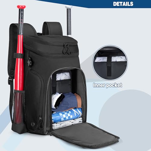 Smasrob Baseball Bag for Adult and Youth, Baseball Backpack Softball Bag with Helmet Holder, Shoe Compartment and Fence Hook, Black - Image 3