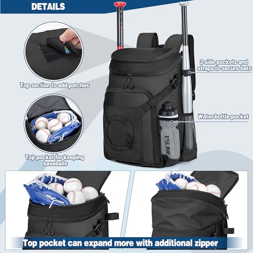 Smasrob Baseball Bag for Adult and Youth, Baseball Backpack Softball Bag with Helmet Holder, Shoe Compartment and Fence Hook, Black - Image 4