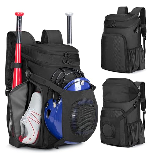 Smasrob Baseball Bag for Adult and Youth, Baseball Backpack Softball Bag with Helmet Holder, Shoe Compartment and Fence Hook, Black - Image 1
