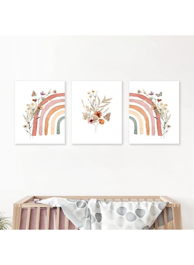 EMODA Boho Rainbow Wall Art Prints Set of 3, Cute Wildflowers Rainbow Boho Nursery Wall Decor for Girls, Framed Canvas Wall Art Posters for Kids Room, Baby Room, Classroom, Bedroom Decor (12"x16", Colorful) - Image 3