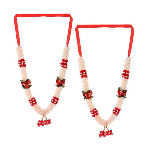 LOVENSPIRE 2 CT Indian Garland Haar Mala 12 Inch God Goddess Haar Mala Idol Pooja Item Garland for Photo Frame Idol God Shringar Mala Reusable Satin Mala Temple Decor Pattern 1 - Image 1