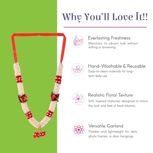 LOVENSPIRE 2 CT Indian Garland Haar Mala 12 Inch God Goddess Haar Mala Idol Pooja Item Garland for Photo Frame Idol God Shringar Mala Reusable Satin Mala Temple Decor Pattern 1 - Image 3