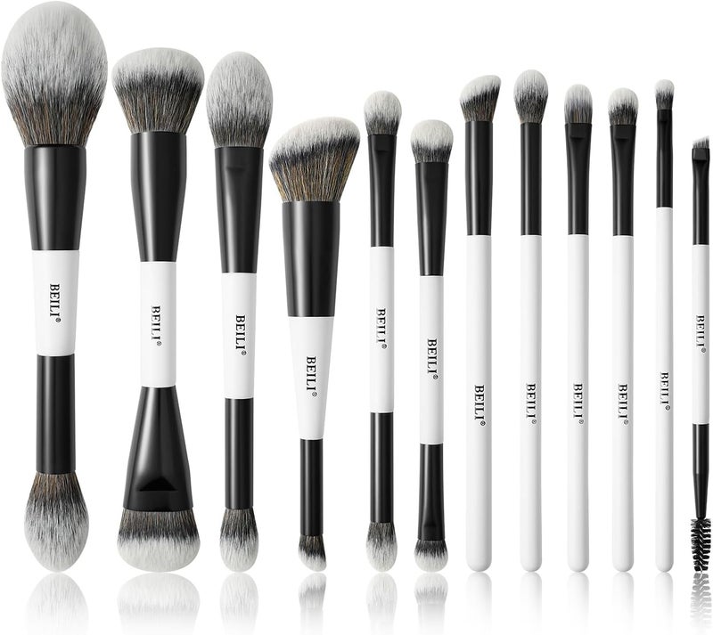 BEILI Makeup Brush Set 12pcs, Premium Dual-Ended Foundation Powder Contour Blush Concealer Eyeshadow Brushes Kit, Soft Bristles, Ideal for Liquid Cream Powder Cosmetics,Cruelty Free Cosmetic Tools - Image 1