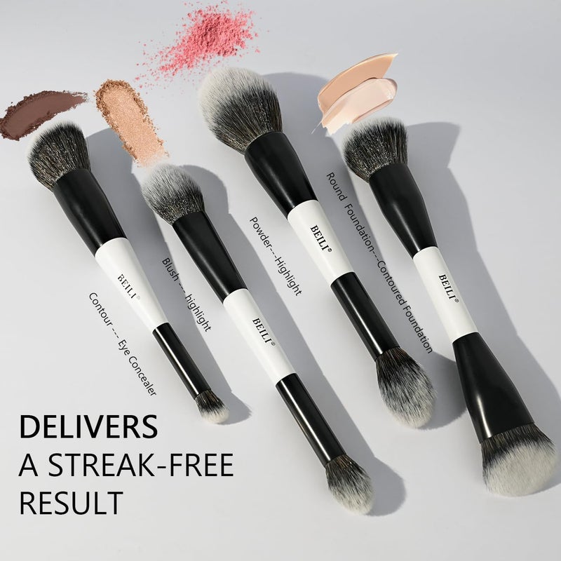 BEILI Makeup Brush Set 12pcs, Premium Dual-Ended Foundation Powder Contour Blush Concealer Eyeshadow Brushes Kit, Soft Bristles, Ideal for Liquid Cream Powder Cosmetics,Cruelty Free Cosmetic Tools - Image 3