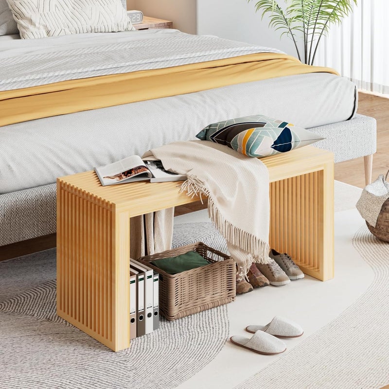 APRTAT Bamboo Dining Bench, 35 inch Farmhouse Decor Indoor Kitchen Table Bench, Entryway Shoe Rack Bench Solid Bamboo Benches for Living Room, Hallway, Bedroom, Bathroom (Nature, Long-Outdoor) - Image 3