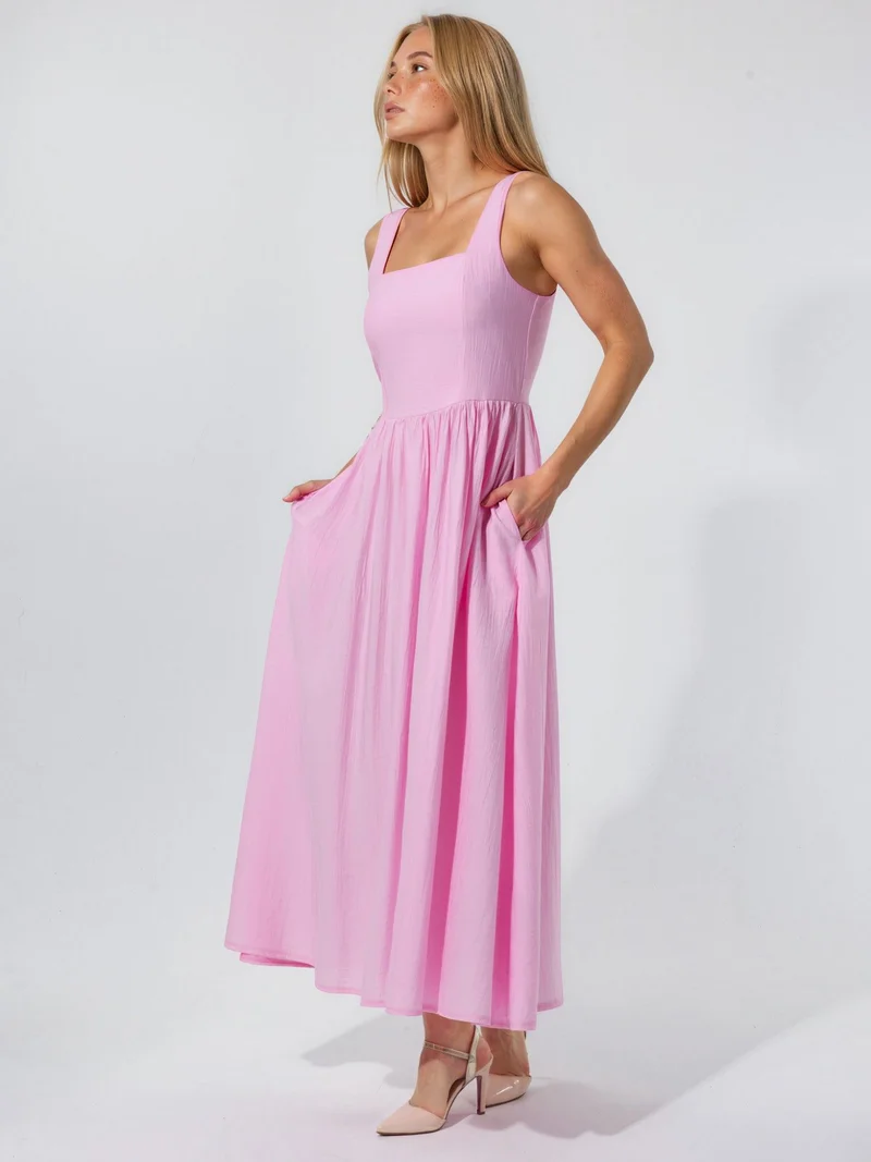 Busem BUSEM Solid Midi Dress with Square Collar