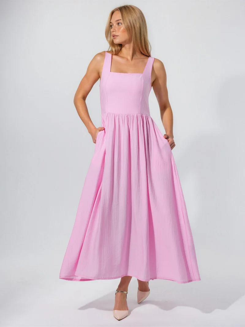 بوسيم BUSEM Solid Midi Dress with Square Collar