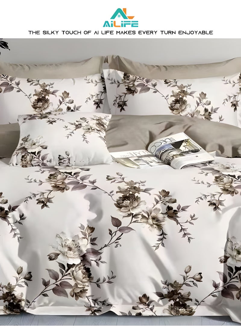 Luxurious King Size Bedsheet Set - 6 Piece High Quality Bedsheet Set 1 Duvet Cover with 1 Fitted Sheet and 4 Pillowcases - Soft and Breathable Microfiber Cotton for All Seasons