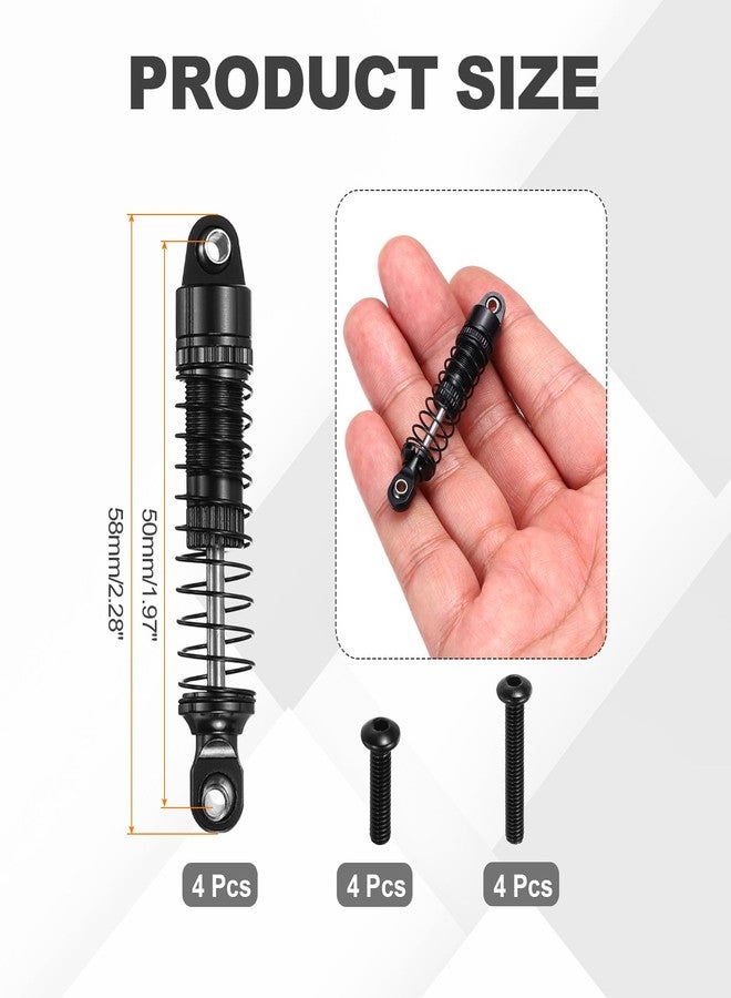 MECCANIXITY 4Pcs RC Shock Absorber 1/18 50mm Aluminum Threaded Front & Rear Shock Absorber Damper Assembled Set for 1/18 RC Car Crawler Racing Truck, Black - Image 2