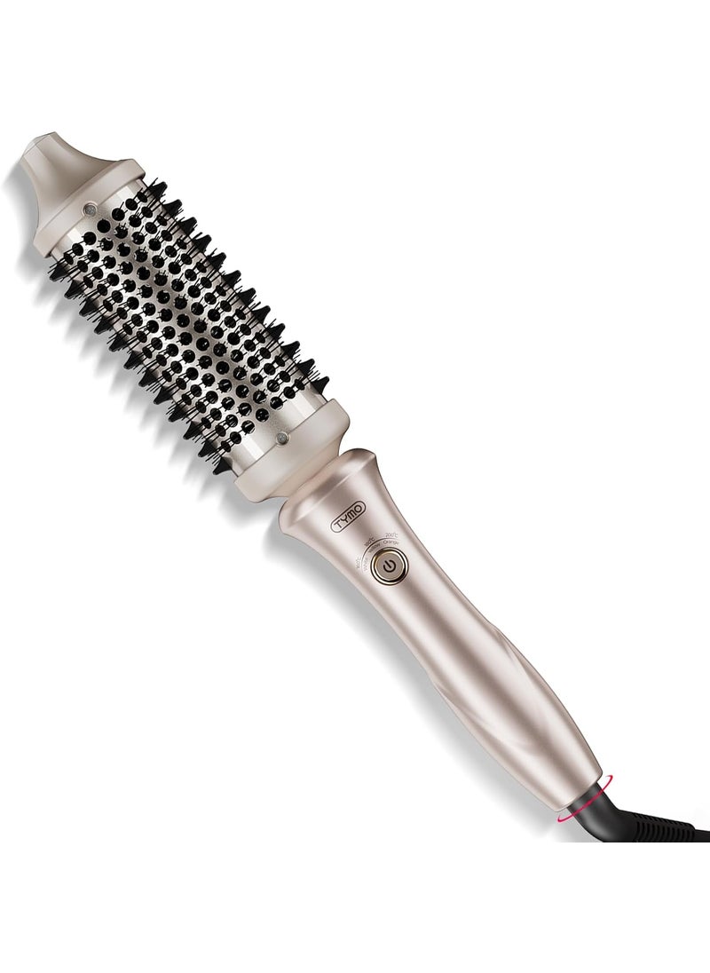 TYMO TYMO Thermal Brush Heated Round Brush  STYLUX Blowout Volumizer with FlexiFit Tech for Hair Straightening Curling Styler Tool Hair Straightener and Curler 2 in 1 Dual Voltage Quick  Easy Gold 