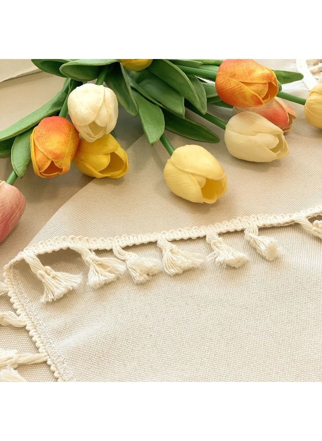 WAOKN French Square Tablecloth (130 X 130 cm), Tassel Polyester Kitchen Table Cover, Washable Dustproof Tabletop Protection, Classic Wedding Party Home Tabletop Decoration (Off White)  - Image 4