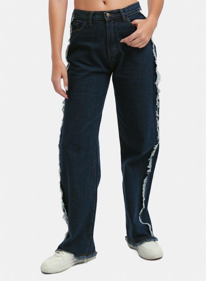 RAVIN High Waist With Two-Tone Frayed At Side Loose Fit Jeans - Image 1