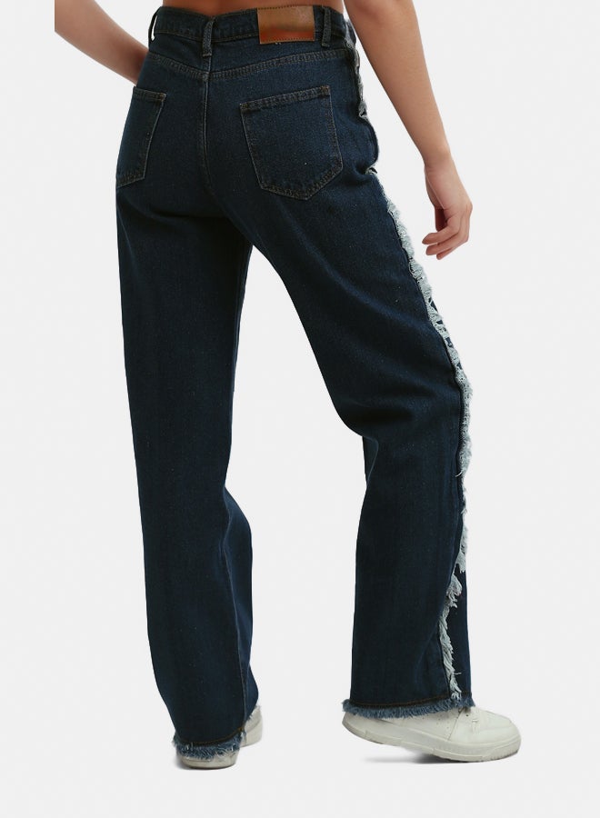 RAVIN High Waist With Two-Tone Frayed At Side Loose Fit Jeans - Image 3