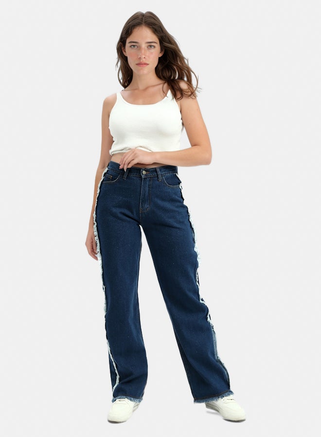 RAVIN High Waist With Two-Tone Frayed At Side Loose Fit Jeans - Image 4