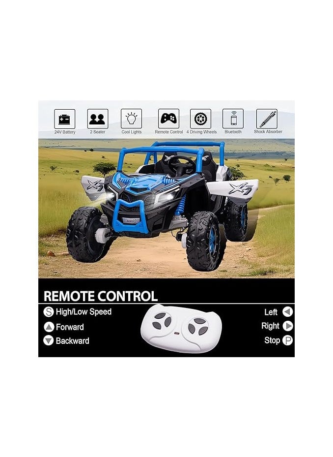 Generic - 2 Seater 24V Ride On Car with Remote Control 4x4 Ride On Truck Kids Off-Road Buggy UTV Ride On Toys for Big Kids Electric Vehicles Battery Powered (Blue) - Image 1