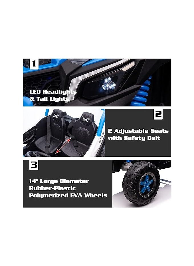Generic - 2 Seater 24V Ride On Car with Remote Control 4x4 Ride On Truck Kids Off-Road Buggy UTV Ride On Toys for Big Kids Electric Vehicles Battery Powered (Blue) - Image 1