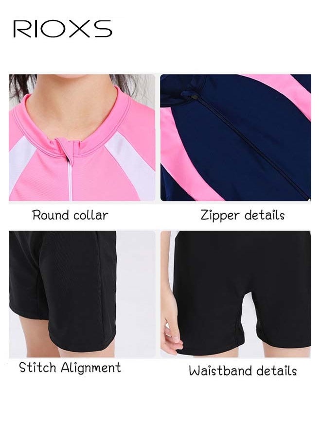 RIOXS Girls' Two-Piece Swimsuits-Short Sleeve Rash Guard Swimming Shirts With Swim Skirts,Kids Girls Bathing Suit,Breathable Quick Dry Swimwear,Athletic Beach Sport Swimwear  - Image 3
