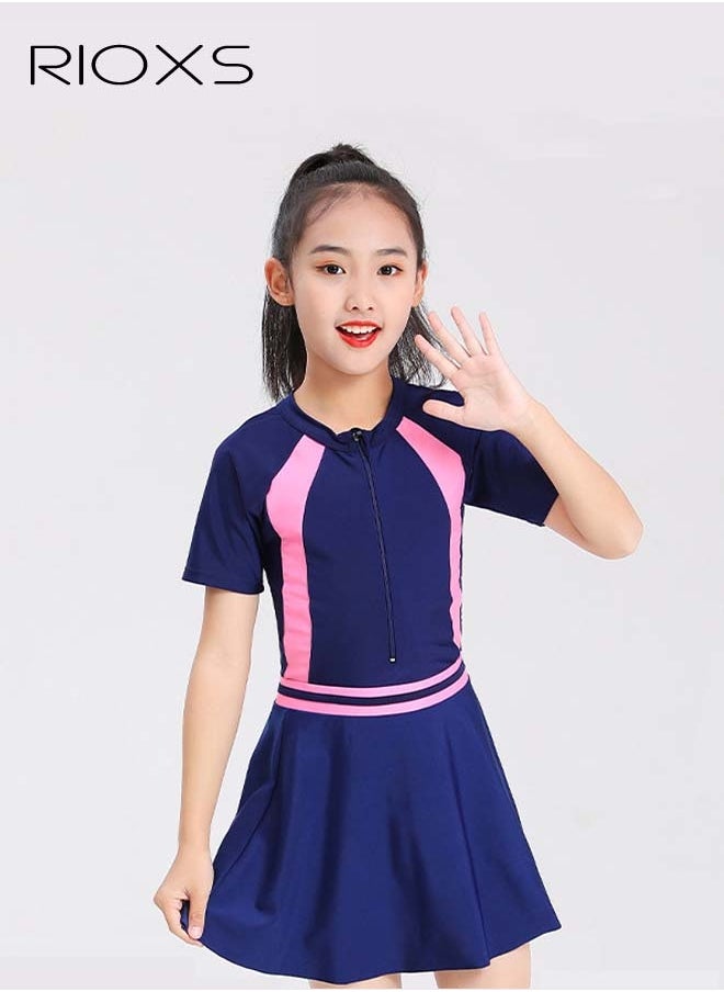 RIOXS Girls' Two-Piece Swimsuits-Short Sleeve Rash Guard Swimming Shirts With Swim Skirts,Kids Girls Bathing Suit,Breathable Quick Dry Swimwear,Athletic Beach Sport Swimwear  - Image 5