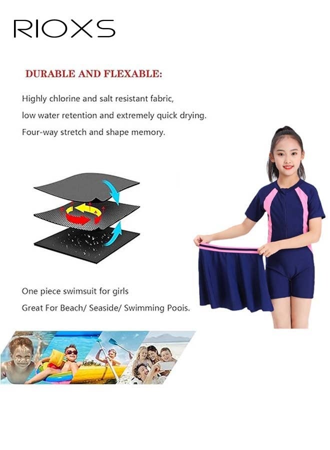 ريوكس ملابس سباحة من قطعتين للفتيات الصغيرات، قمصان سباحة قصيرة الأكمام قابلة للتنفس وسريعة الجفاف مع تنانير سباحة، ملابس سباحة للأطفال الفتيات مع حماية من الأشعة فوق البنفسجية، ملابس سباحة رياضية مطاطية، ملابس سباحة رياضية للشاطئ، ملابس سباحة للتزلج على الماء، للغوص أو السباحة أو الأنش - Image 4