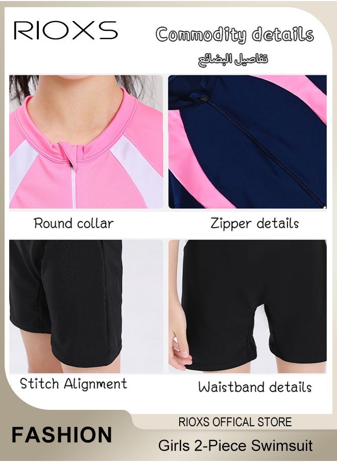 RIOXS - Girls' Two-Piece Swimsuits-Short Sleeve Rash Guard Swimming Shirts With Swim Skirts,Kids Girls Bathing Suit,Breathable Quick Dry Swimwear,Athletic Beach Sport Swimwear - Image 1