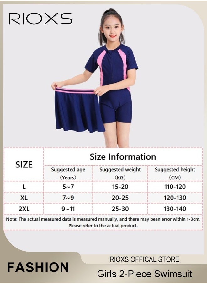 RIOXS - Girls' Two-Piece Swimsuits-Short Sleeve Rash Guard Swimming Shirts With Swim Skirts,Kids Girls Bathing Suit,Breathable Quick Dry Swimwear,Athletic Beach Sport Swimwear - Image 1