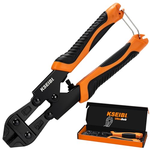 KSEIBI 141610 Mini Bolt Cutters 8 inch - Spring Loaded, CR-V Steel, Sharpened Cutting Edge, Wire Cutter, Snips Clippers, One Hand Operation, Small and Portable Design with Soft Grip Anti-Slip Handle - Image 1
