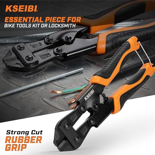 KSEIBI 141610 Mini Bolt Cutters 8 inch - Spring Loaded, CR-V Steel, Sharpened Cutting Edge, Wire Cutter, Snips Clippers, One Hand Operation, Small and Portable Design with Soft Grip Anti-Slip Handle - Image 3
