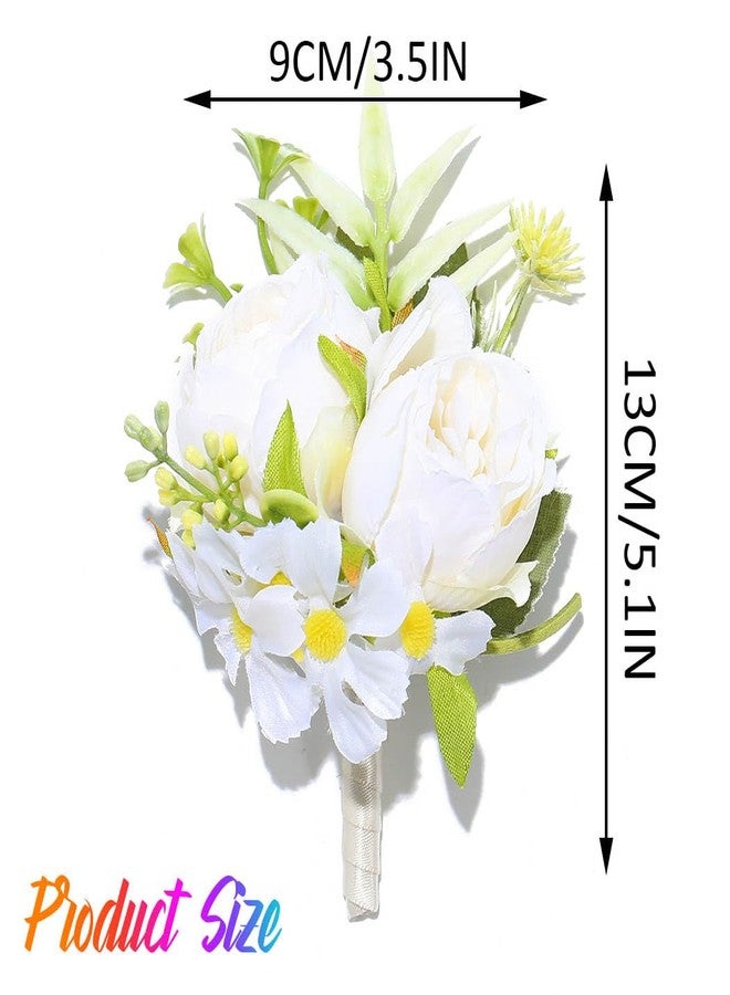 Latious Wedding Rose Boutonniere Groom Flower Buttonholes Prom Suit Decoration for Men (White) - Image 2