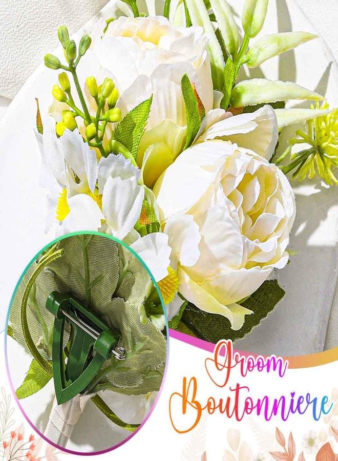Latious Wedding Rose Boutonniere Groom Flower Buttonholes Prom Suit Decoration for Men (White) - Image 4