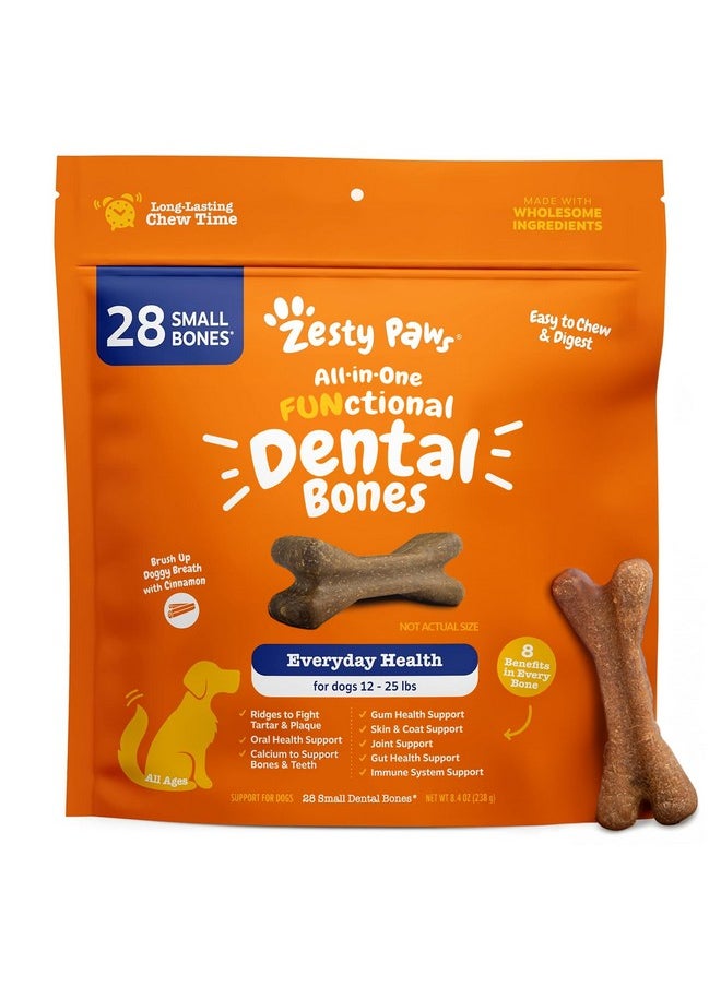 Zesty Paws Dental Bones  Fights Tartar & Plaque  Gum, Teeth & Bone Health  Cinnamon For Dog Breath  Immune, Joint, Gut, Skin & Coat Support  Omega 3 Epa & Dha And Calcium  Small Dogs  28 Ct…  - Image 1