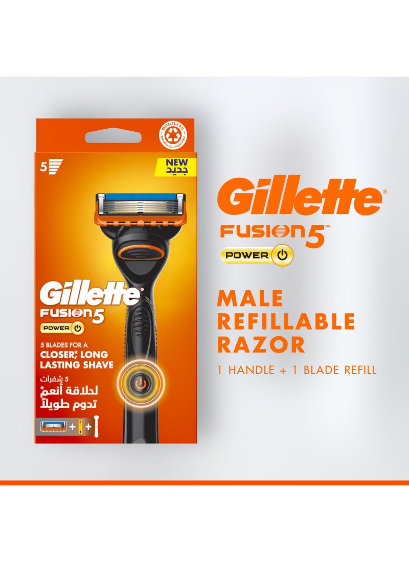 Gillette Fusion5 Power Men's Refillable Razor: Handle + 1 Blade Refill - Image 2