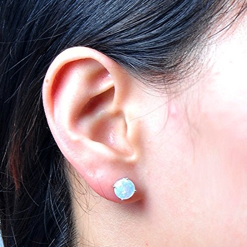 Peora Stone Base Metal and Opal Stud Earrings for Women, Turquoise - Image 2